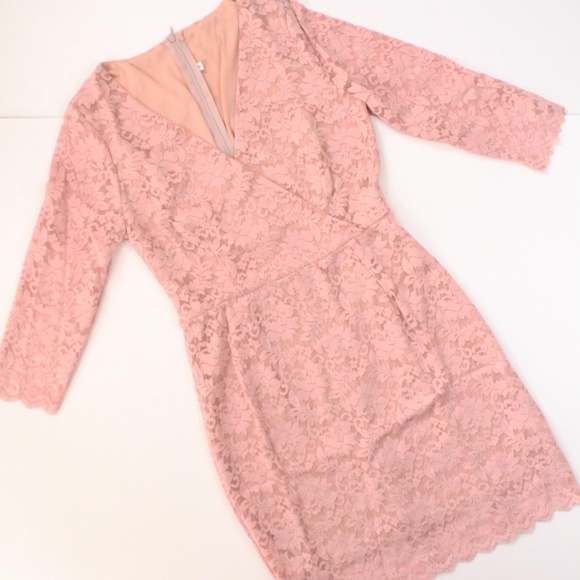 V-Neck Pastel Pink Lace Formal Mini Dress - Picture 6 of 8